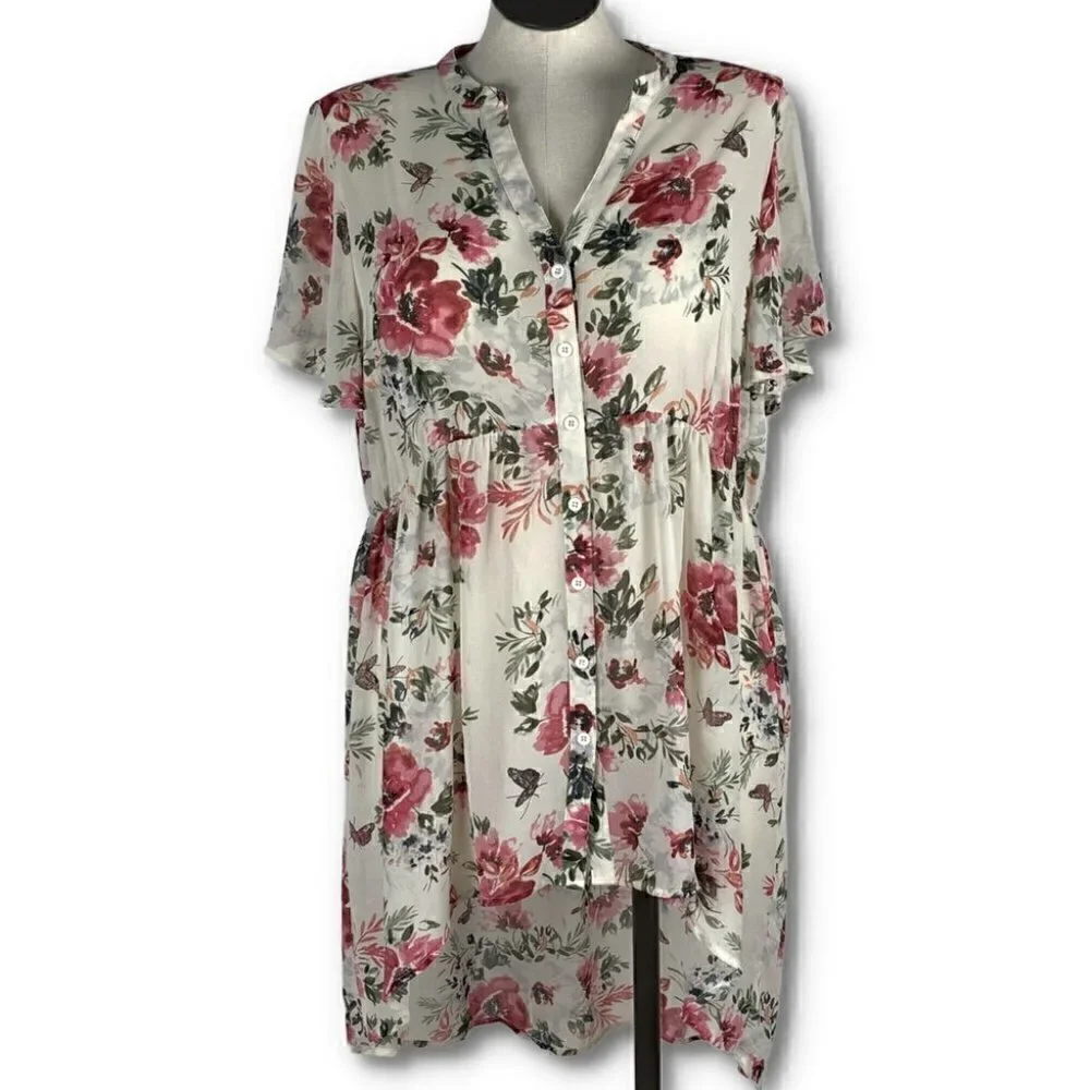 Torrid Lexie babydoll top size 2 2X 18 20 multicolored floral button down